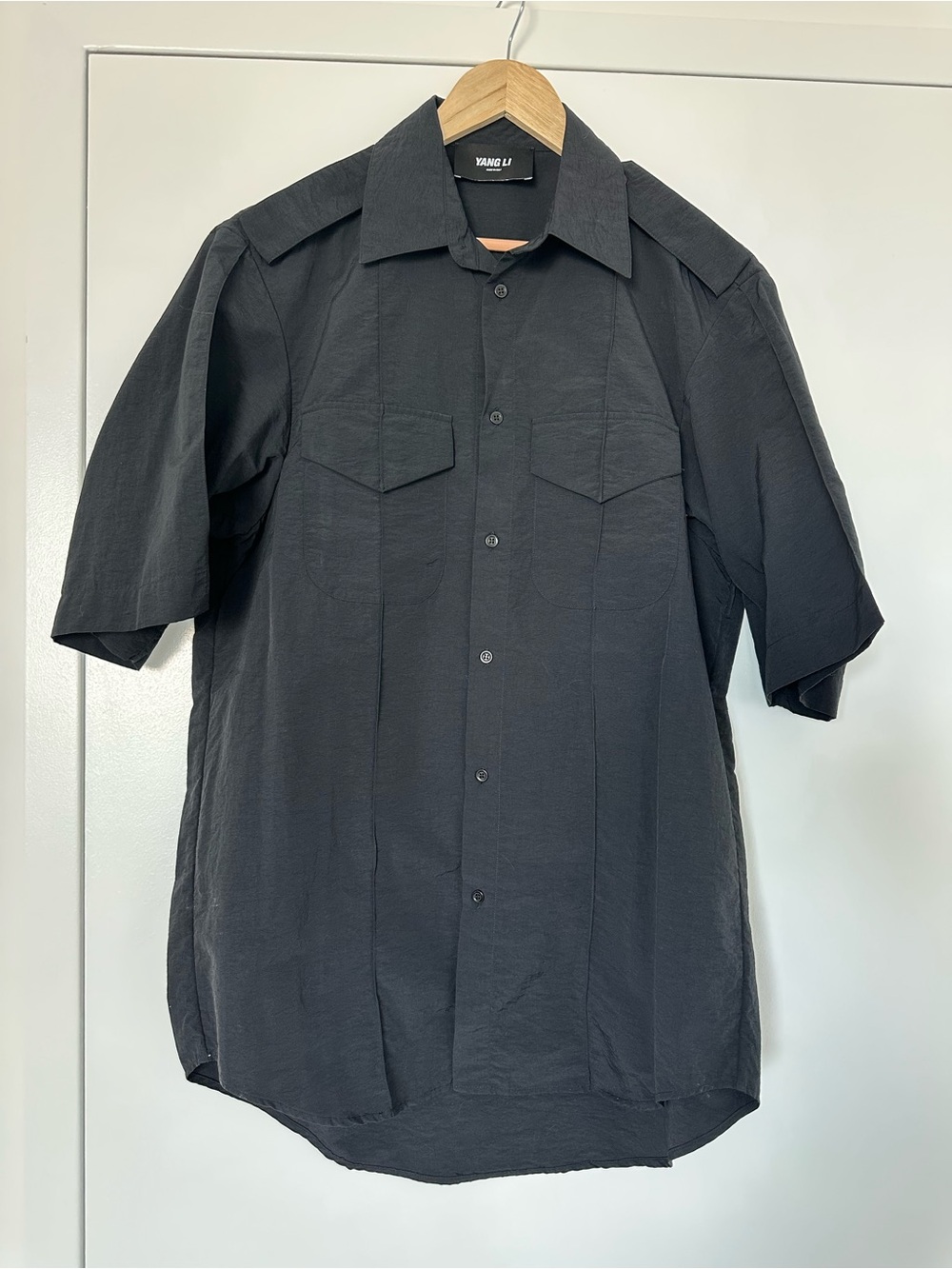 Yang Li Black Short-Sleeve Button-Front Camp Shirt